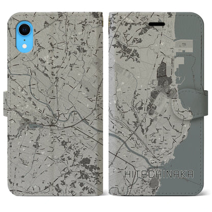 【ひたちなか（茨城県）】地図柄iPhoneケース（手帳タイプ）モノトーン・iPhone XR 用