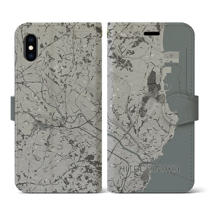 【ひたちなか（茨城県）】地図柄iPhoneケース（手帳タイプ）モノトーン・iPhone XS / X 用