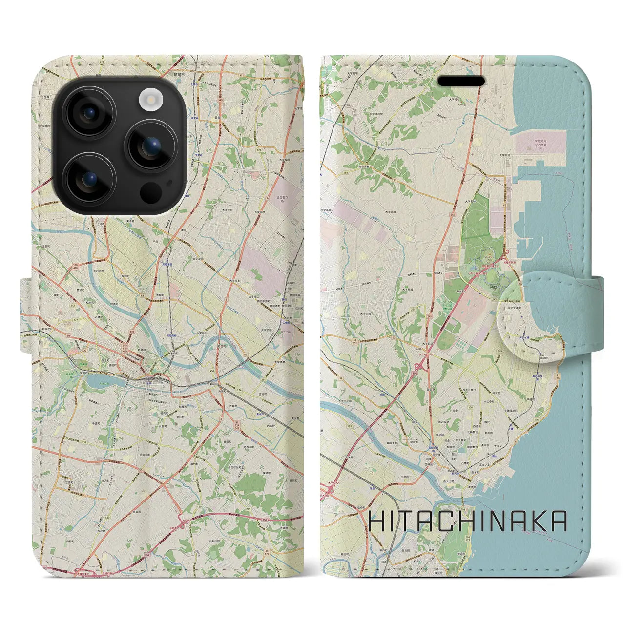 【ひたちなか（茨城県）】地図柄iPhoneケース（手帳タイプ）ナチュラル・iPhone 16 用