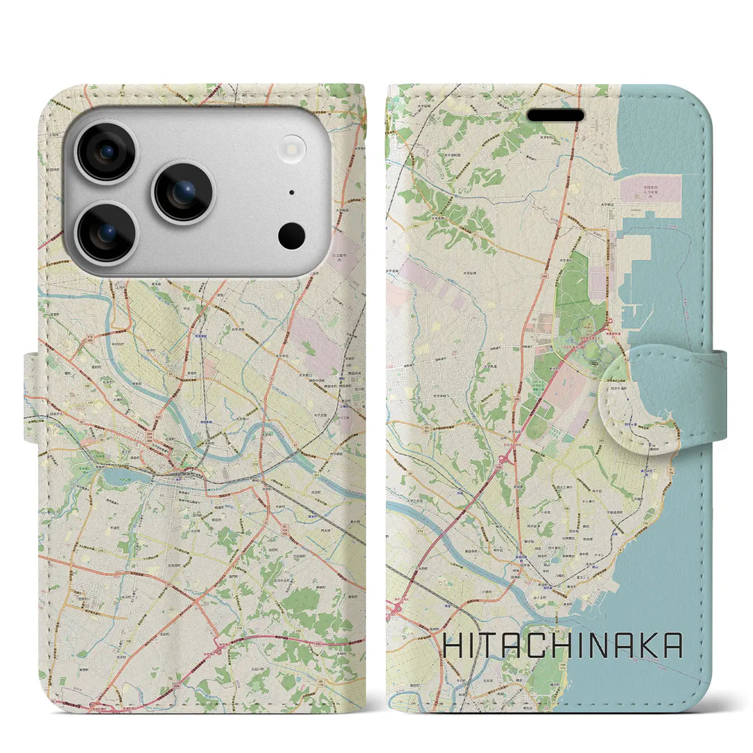 【ひたちなか（茨城県）】地図柄iPhoneケース（手帳タイプ）モノトーン・iPhone 17 Pro Max 用