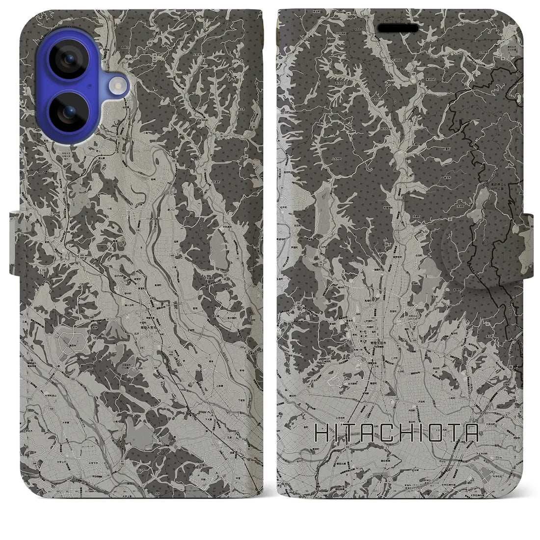 【常陸太田(茨城県)】地図柄iPhoneケース(手帳タイプ)モノトーン・iPhone 16 Pro Max 用