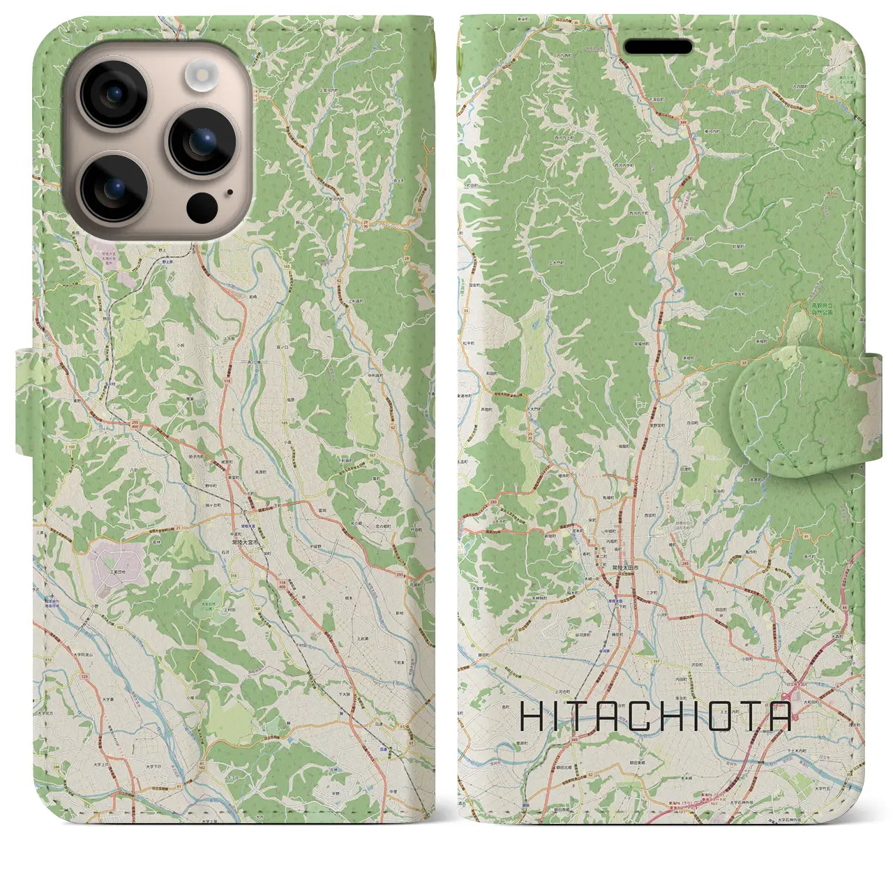 【常陸太田（茨城県）】地図柄iPhoneケース（手帳タイプ）ナチュラル・iPhone 16 Plus 用