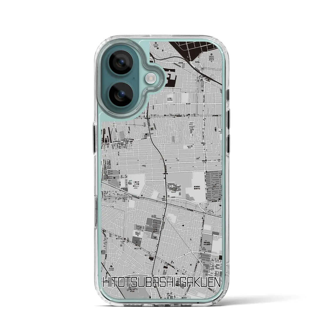 【一橋学園(東京都)】地図柄iPhoneケース(MagSafeタイプ)モノトーン・iPhone 16 Pro 用