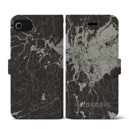 【人吉（熊本県）】地図柄iPhoneケース（手帳タイプ）モノトーン・iPhone SE（第3 / 第2世代） / 8 / 7 / 6s / 6 用