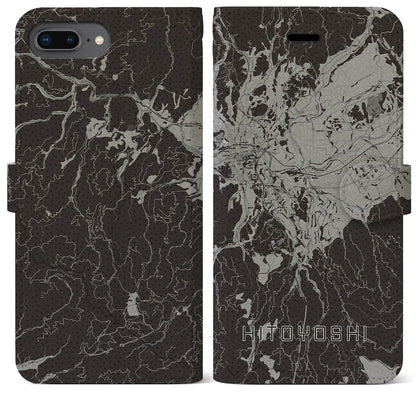 【人吉（熊本県）】地図柄iPhoneケース（手帳タイプ）モノトーン・iPhone 8Plus /7Plus / 6sPlus / 6Plus 用