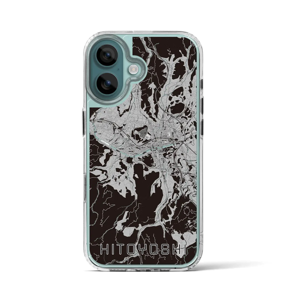 【人吉(熊本県)】地図柄iPhoneケース(MagSafeタイプ)モノトーン・iPhone 16 Pro 用