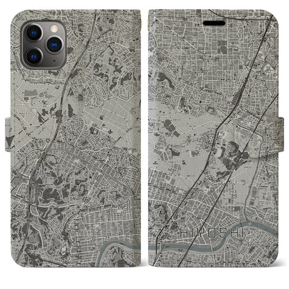 【日吉（神奈川県）】地図柄iPhoneケース（手帳タイプ）モノトーン・iPhone 11 Pro Max 用