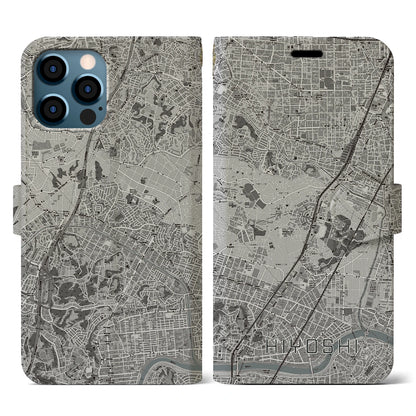 【日吉（神奈川県）】地図柄iPhoneケース（手帳タイプ）モノトーン・iPhone 12 / 12 Pro 用