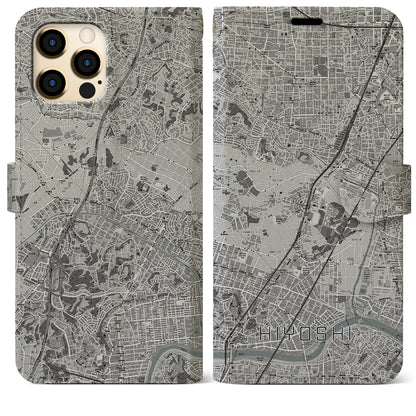 【日吉（神奈川県）】地図柄iPhoneケース（手帳タイプ）モノトーン・iPhone 12 Pro Max 用