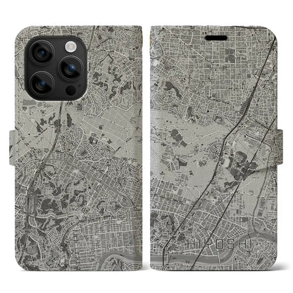 【日吉（神奈川県）】地図柄iPhoneケース（手帳タイプ）モノトーン・iPhone 16 用