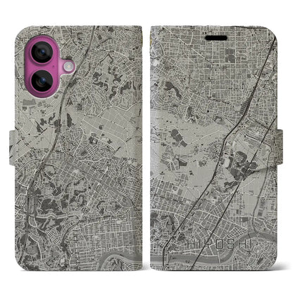 【日吉（神奈川県）】地図柄iPhoneケース（手帳タイプ）モノトーン・iPhone 16 Pro 用