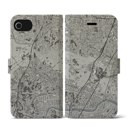 【日吉（神奈川県）】地図柄iPhoneケース（手帳タイプ）モノトーン・iPhone SE（第3 / 第2世代） / 8 / 7 / 6s / 6 用