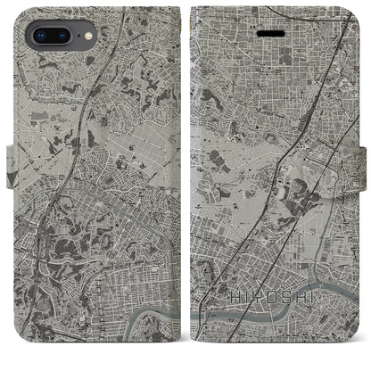 【日吉（神奈川県）】地図柄iPhoneケース（手帳タイプ）モノトーン・iPhone 8Plus /7Plus / 6sPlus / 6Plus 用