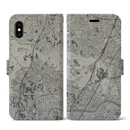 【日吉（神奈川県）】地図柄iPhoneケース（手帳タイプ）モノトーン・iPhone XS / X 用