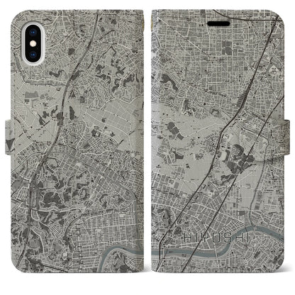 【日吉（神奈川県）】地図柄iPhoneケース（手帳タイプ）モノトーン・iPhone XS Max 用