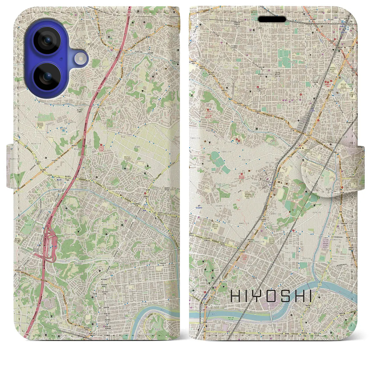 【日吉（神奈川県）】地図柄iPhoneケース（手帳タイプ）
