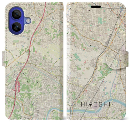 【日吉（神奈川県）】地図柄iPhoneケース（手帳タイプ）ナチュラル・iPhone 16 Pro Max 用