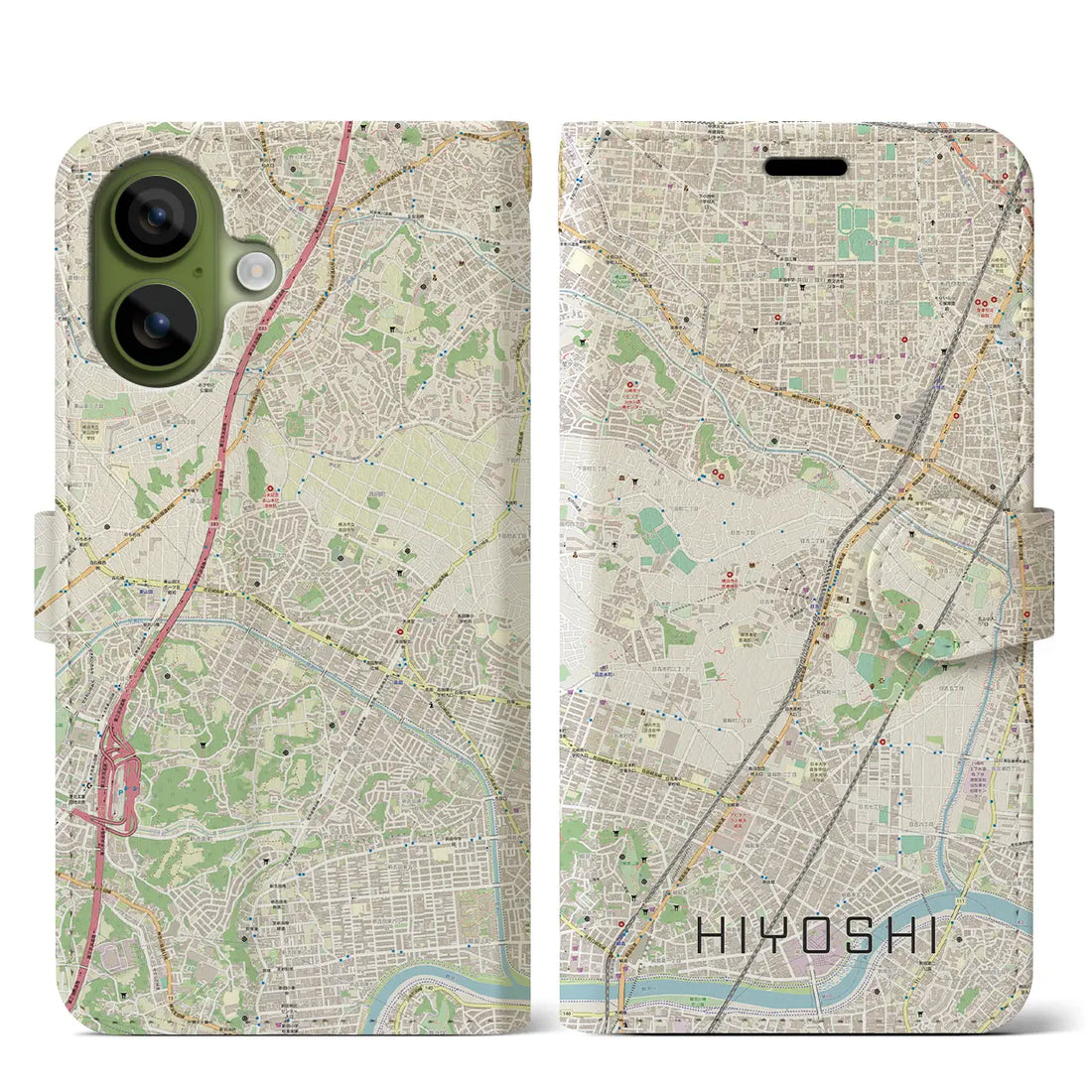 【日吉(神奈川県)】地図柄iPhoneケース(手帳タイプ)モノトーン・iPhone 17 Pro Max 用