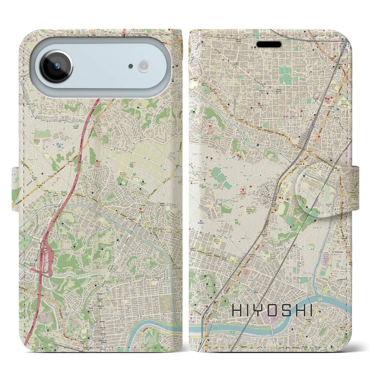 【日吉（神奈川県）】地図柄iPhoneケース（手帳タイプ）