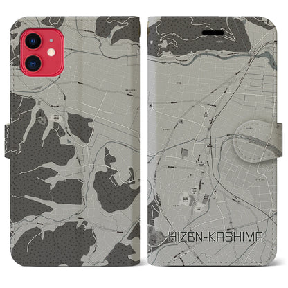 【肥前鹿島（佐賀県）】地図柄iPhoneケース（手帳タイプ）モノトーン・iPhone 11 用