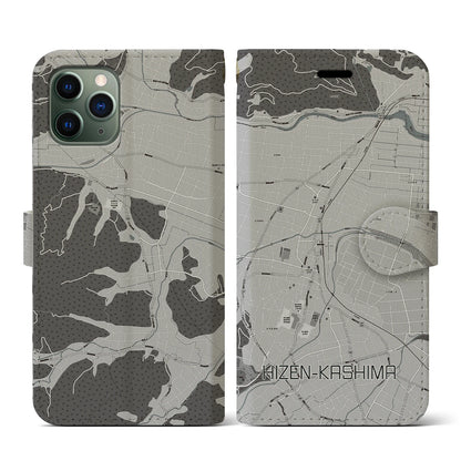 【肥前鹿島（佐賀県）】地図柄iPhoneケース（手帳タイプ）モノトーン・iPhone 11 Pro 用
