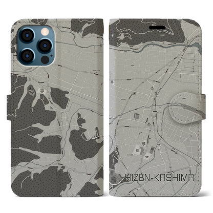 【肥前鹿島（佐賀県）】地図柄iPhoneケース（手帳タイプ）モノトーン・iPhone 12 / 12 Pro 用