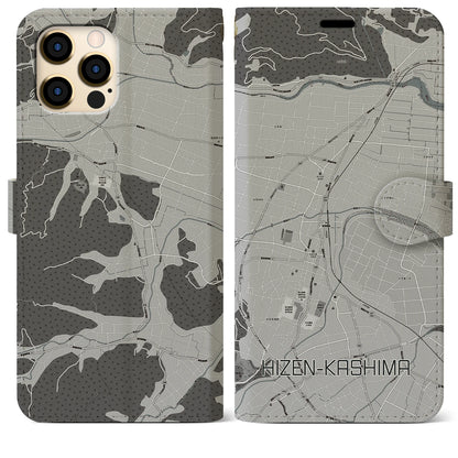 【肥前鹿島（佐賀県）】地図柄iPhoneケース（手帳タイプ）モノトーン・iPhone 12 Pro Max 用