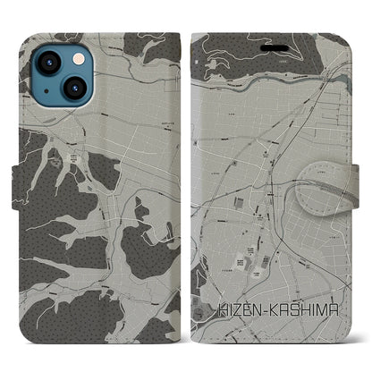 【肥前鹿島（佐賀県）】地図柄iPhoneケース（手帳タイプ）モノトーン・iPhone 13 用
