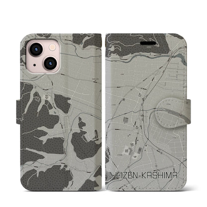 【肥前鹿島（佐賀県）】地図柄iPhoneケース（手帳タイプ）モノトーン・iPhone 13 mini 用