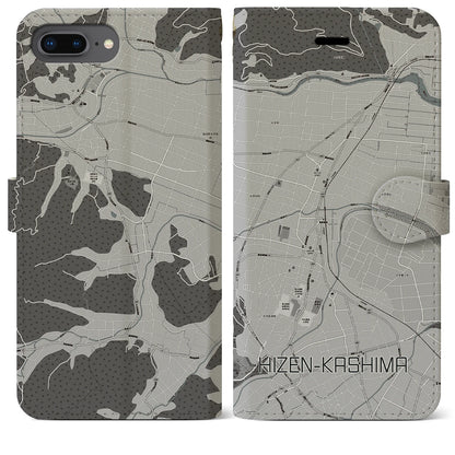 【肥前鹿島（佐賀県）】地図柄iPhoneケース（手帳タイプ）モノトーン・iPhone 8Plus /7Plus / 6sPlus / 6Plus 用