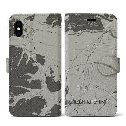 【肥前鹿島（佐賀県）】地図柄iPhoneケース（手帳タイプ）モノトーン・iPhone XS / X 用