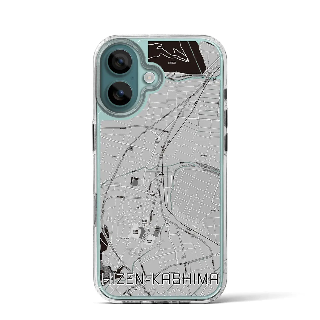 【肥前鹿島(佐賀県)】地図柄iPhoneケース(MagSafeタイプ)モノトーン・iPhone 16 Pro 用