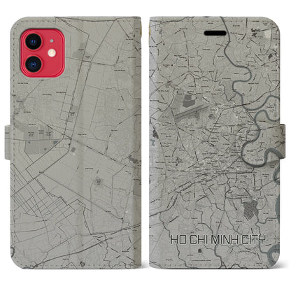 【ホーチミン（ベトナム）】地図柄iPhoneケース（手帳タイプ）モノトーン・iPhone 11 用