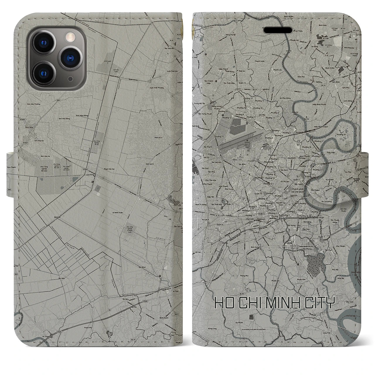 【ホーチミン】地図柄iPhoneケース（手帳両面タイプ・モノトーン）iPhone 11 Pro Max 用