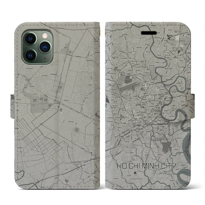 【ホーチミン（ベトナム）】地図柄iPhoneケース（手帳タイプ）モノトーン・iPhone 11 Pro 用