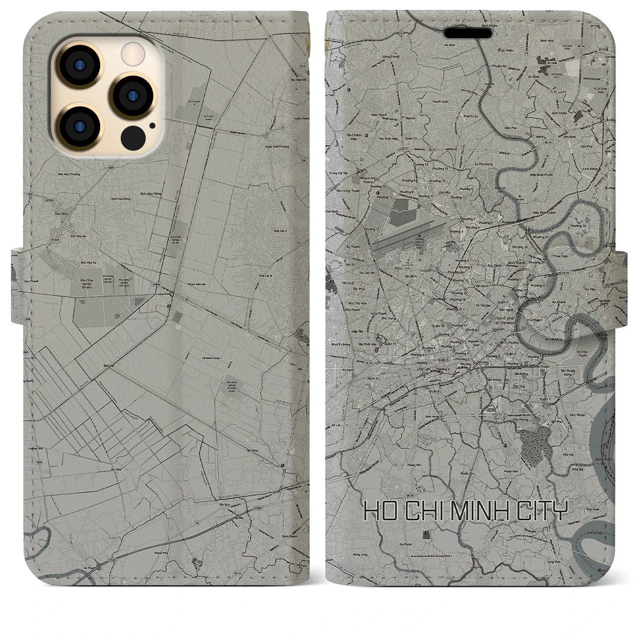 【ホーチミン】地図柄iPhoneケース（手帳両面タイプ・モノトーン）iPhone 12 Pro Max 用