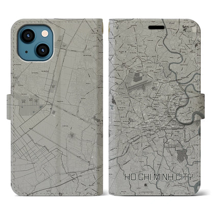 【ホーチミン（ベトナム）】地図柄iPhoneケース（手帳タイプ）モノトーン・iPhone 13 用