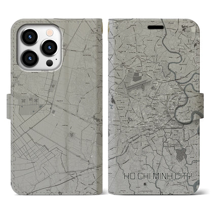 【ホーチミン（ベトナム）】地図柄iPhoneケース（手帳タイプ）モノトーン・iPhone 13 Pro 用
