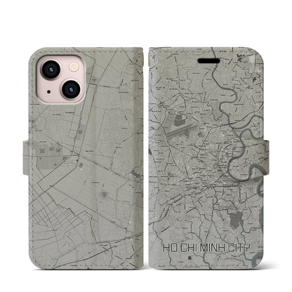 【ホーチミン（ベトナム）】地図柄iPhoneケース（手帳タイプ）モノトーン・iPhone 13 mini 用