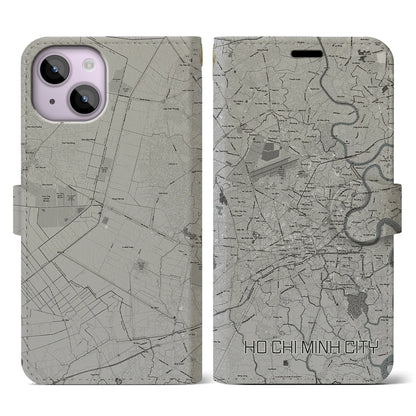 【ホーチミン（ベトナム）】地図柄iPhoneケース（手帳タイプ）モノトーン・iPhone 14 用