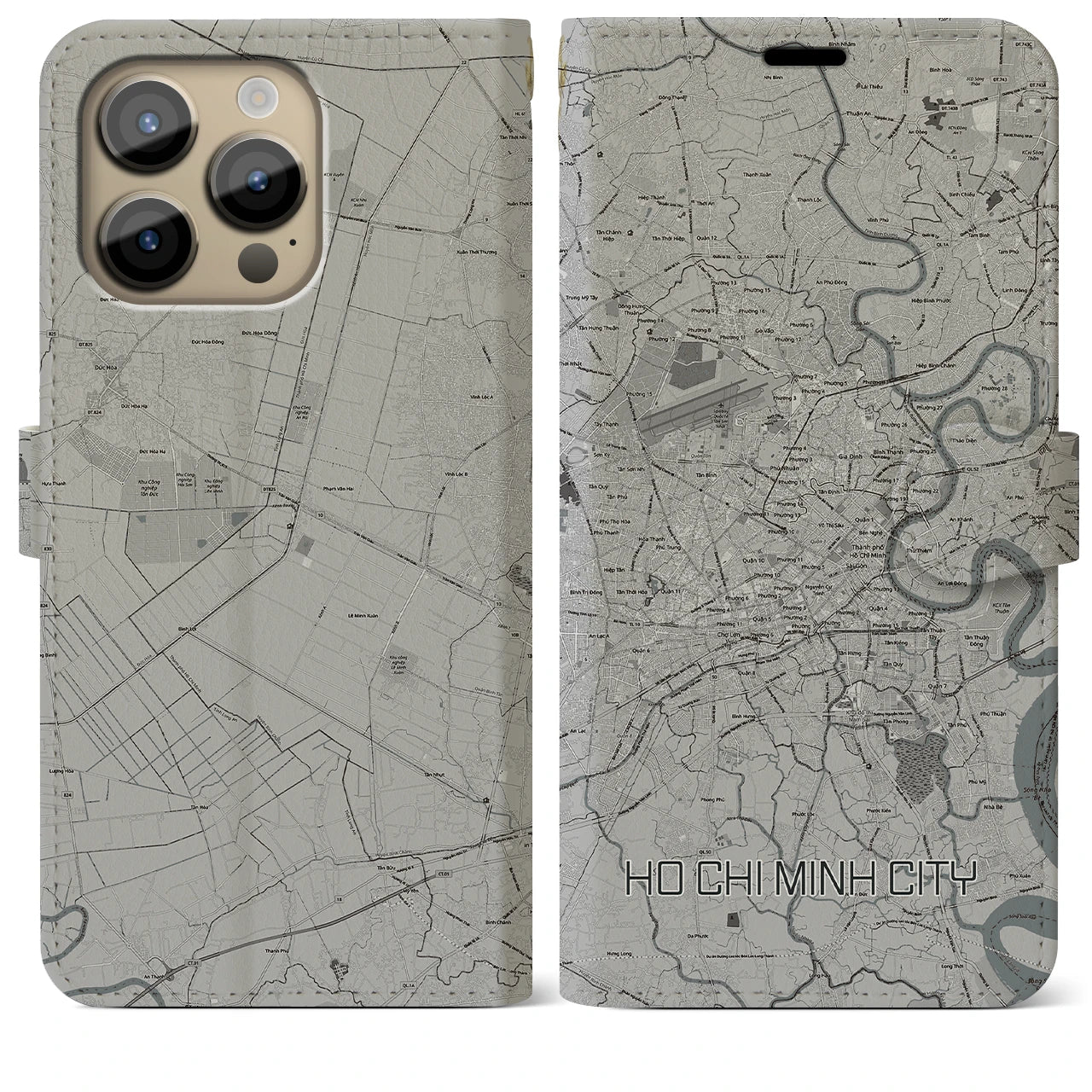 【ホーチミン】地図柄iPhoneケース（手帳両面タイプ・モノトーン）iPhone 14 Pro Max 用
