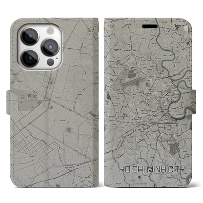 【ホーチミン（ベトナム）】地図柄iPhoneケース（手帳タイプ）モノトーン・iPhone 14 Pro 用