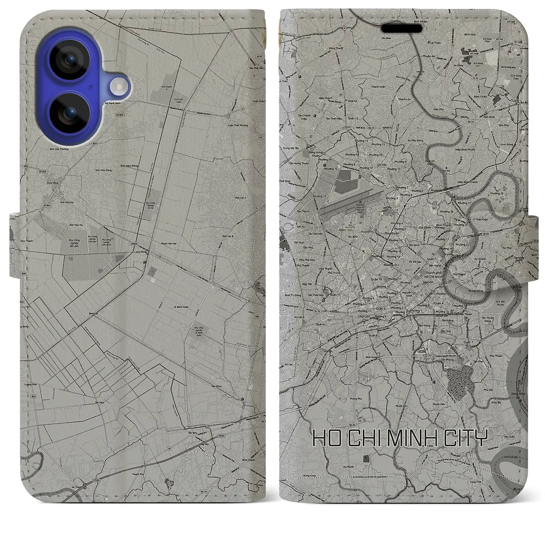 【ホーチミン(ベトナム)】地図柄iPhoneケース(手帳タイプ)モノトーン・iPhone 16 Pro Max 用