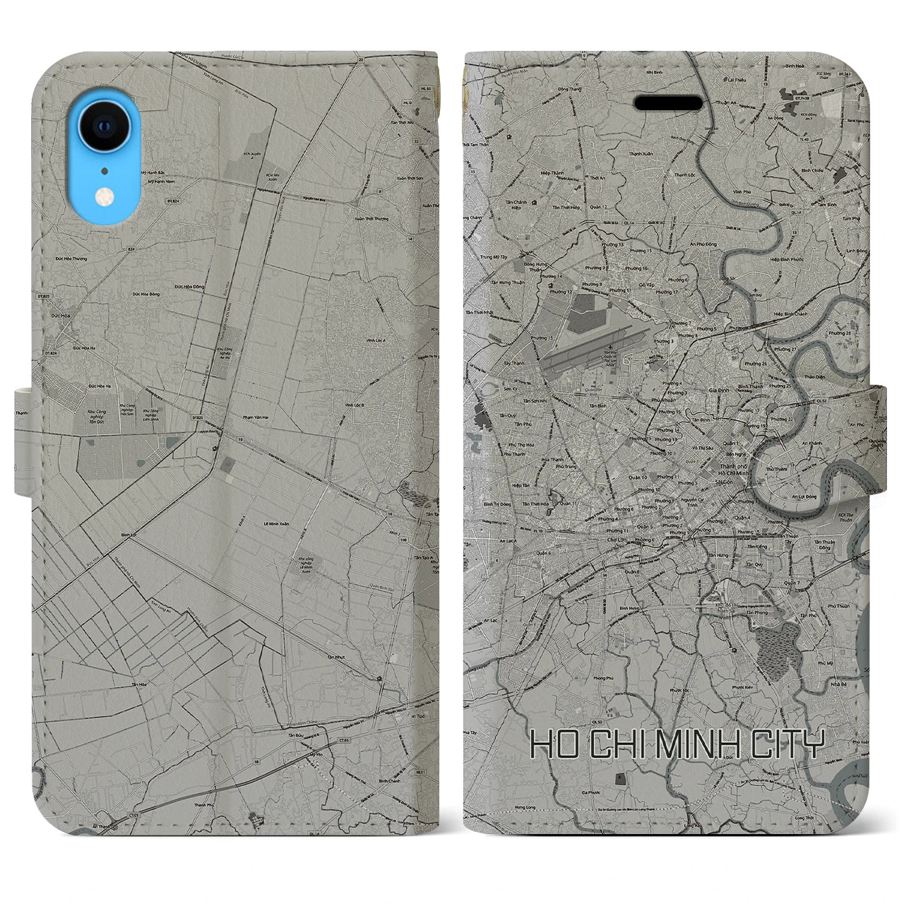 【ホーチミン】地図柄iPhoneケース（手帳両面タイプ・モノトーン）iPhone XR 用
