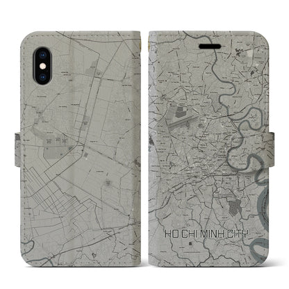 【ホーチミン（ベトナム）】地図柄iPhoneケース（手帳タイプ）モノトーン・iPhone XS / X 用