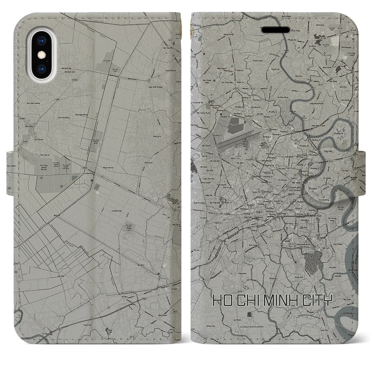 【ホーチミン】地図柄iPhoneケース（手帳両面タイプ・モノトーン）iPhone XS Max 用