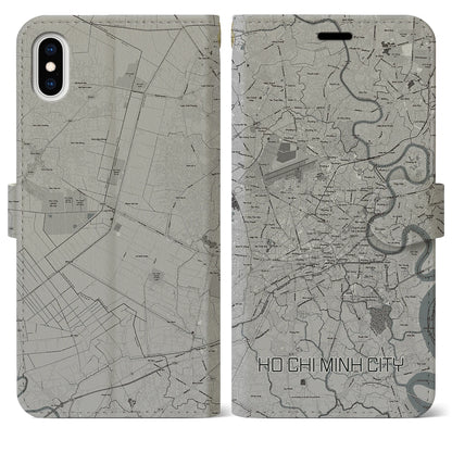 【ホーチミン（ベトナム）】地図柄iPhoneケース（手帳タイプ）モノトーン・iPhone XS Max 用