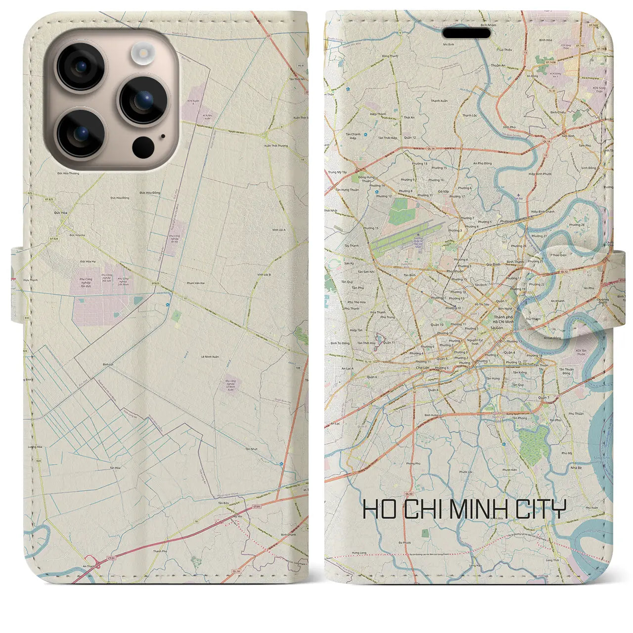 【ホーチミン（ベトナム）】地図柄iPhoneケース（手帳タイプ）ナチュラル・iPhone 16 Plus 用