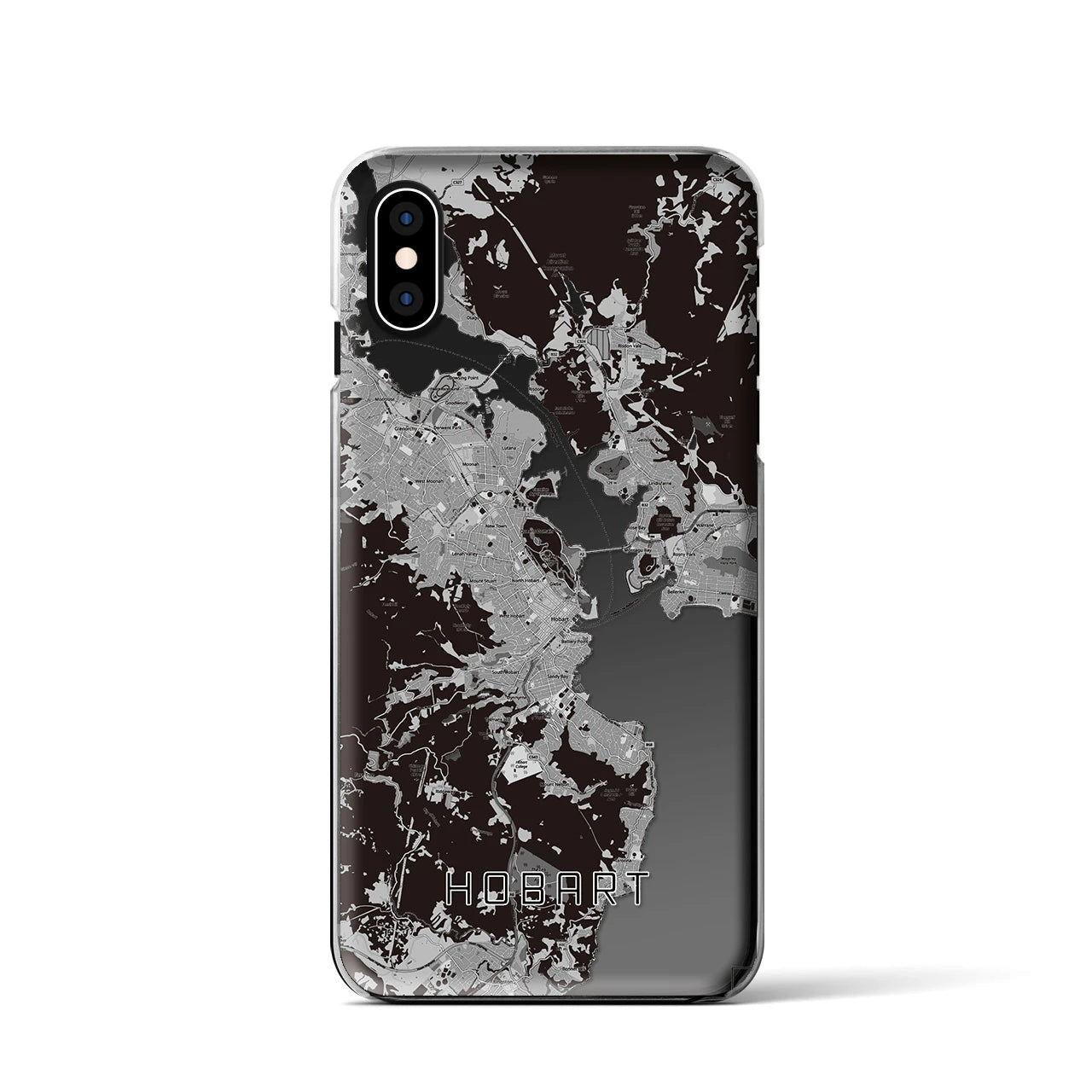 【ホバート（オーストラリア）】地図柄iPhoneケース（クリアタイプ）モノトーン・iPhone XS / X 用