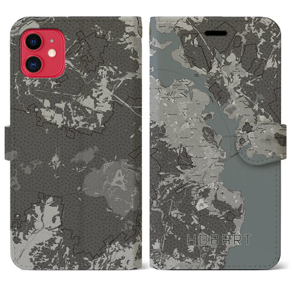 【ホバート（オーストラリア）】地図柄iPhoneケース（手帳タイプ）モノトーン・iPhone 11 用
